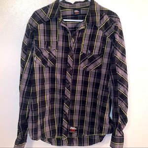 No Fear XL Plaid Button Down Cotton Yellow Black Shirt